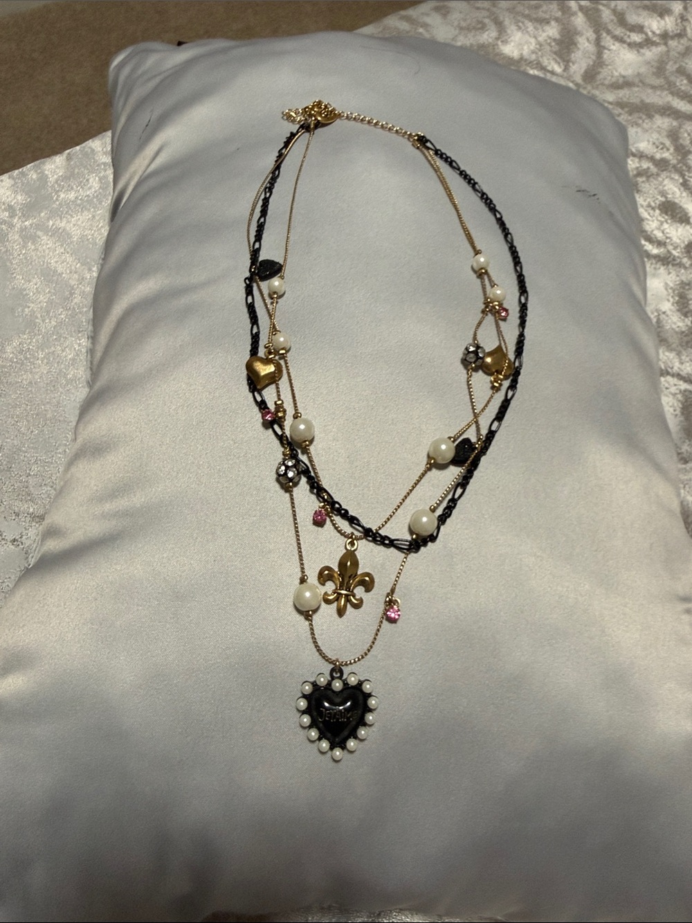 Vintage Betsey Johnson Multi-Strand Statement Necklace - Black Heart